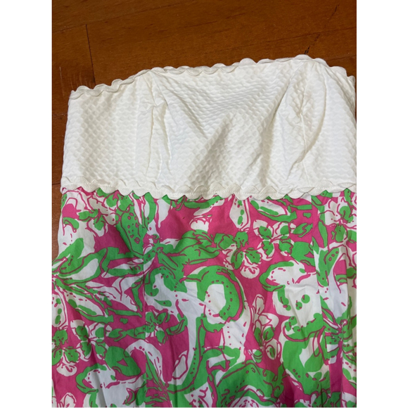 Women's Lilly Pulitzer Strapless Dress Size 0 Pink Green Floral - Picture 2 of 5